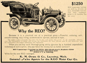 1908 Ad R W Owen & Co. REO Touring Car Automobile - ORIGINAL ADVERTISING TIN4