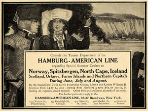 1908 Ad Hamburg-American Line Cruise Ship Norway Trip - ORIGINAL TIN4