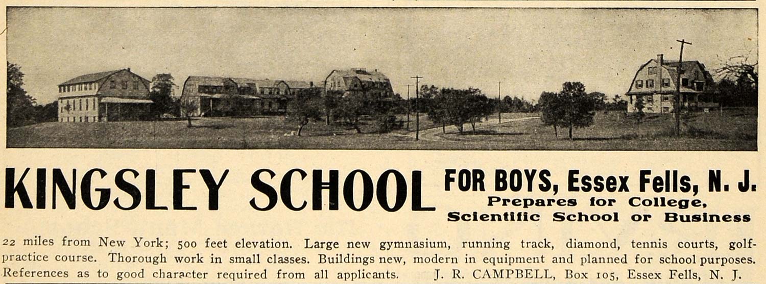 1907 Ad Kingsley School Institute for Boys Essex Fells - ORIGINAL TIN4