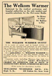 1913 Ad Welkom Warmer Mfg. Co. Hot Water Bottle NY - ORIGINAL ADVERTISING TIN4