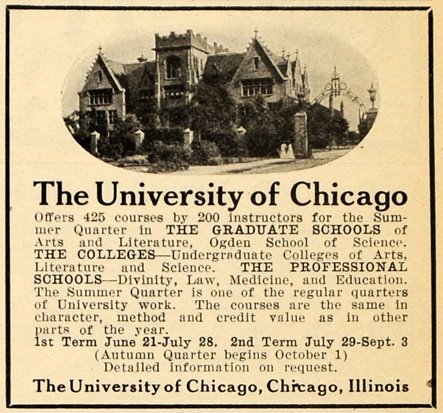1909 Ad Chicago University Campus Education Institute - ORIGINAL TIN4