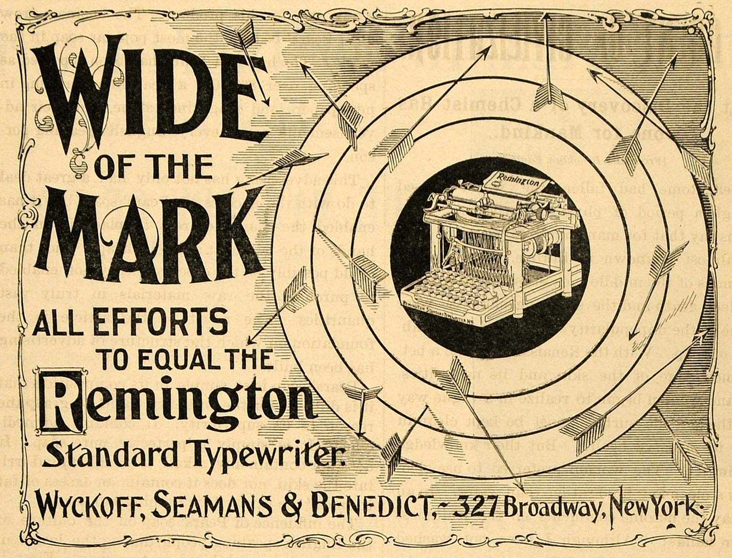 1899 Ad Wyckoff Seamans Benedict Remington Standard Typewriter Office TIN4