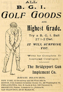 1899 Ad Bridgeport Gun Implement Co. BGI Golf Goods - ORIGINAL ADVERTISING TIN4