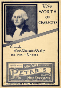 1910 Ad Lamont Peters Milk Chocolates G. Washington - ORIGINAL ADVERTISING TIN4