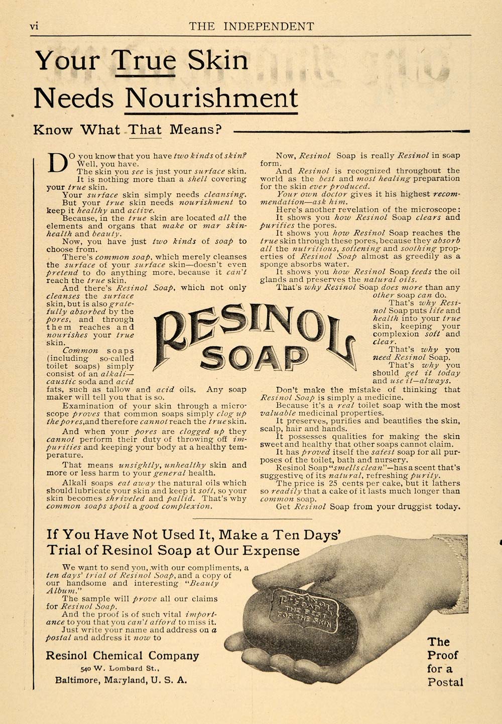 1903 Ad Resinol Chemical Co. Bath Toilet Soap Products - ORIGINAL TIN4