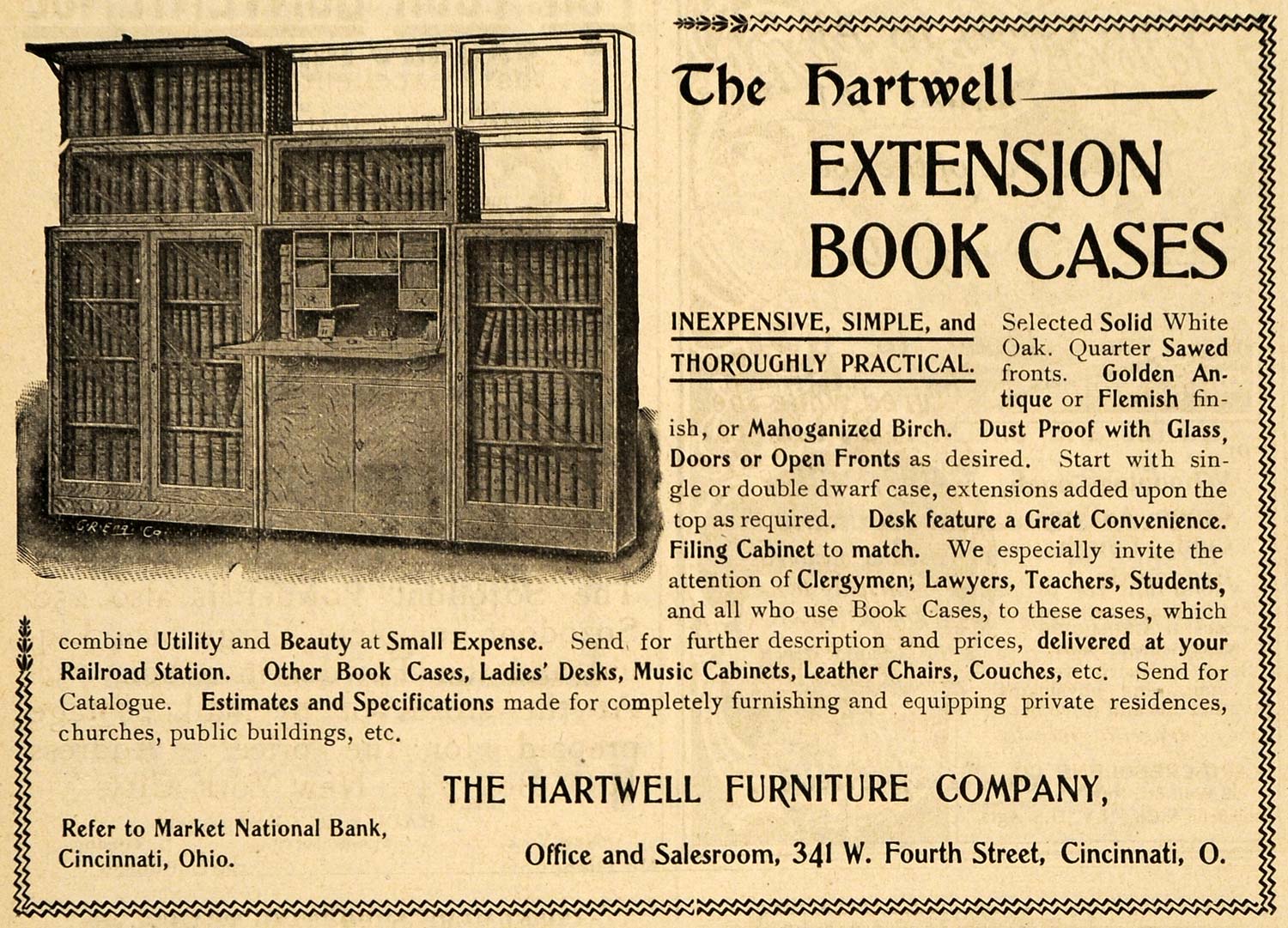 1899 Ad Hartwell Furniture Co. Extension Book Cases OH - ORIGINAL TIN4
