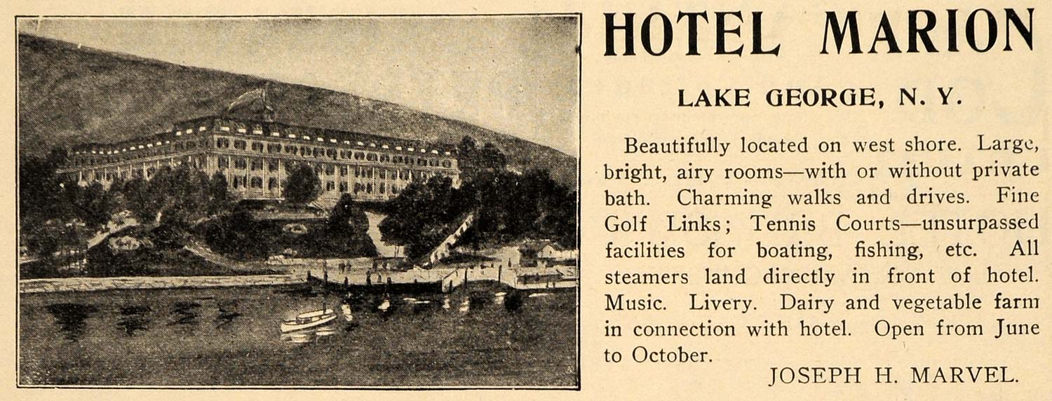 1908 Ad Hotel Marion Luxury Lodging Vacation Travel - ORIGINAL ADVERTISING TIN4