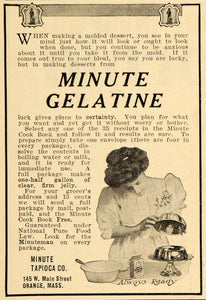 1908 Ad Minute Gelatine Tapioca Orange Dessert Mold - ORIGINAL ADVERTISING TIN4