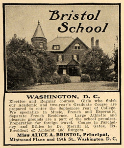 1911 Ad Bristol School Alice Washington DC Graduate - ORIGINAL ADVERTISING TIN4