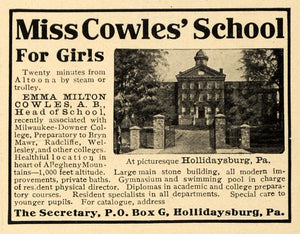 1911 Ad Miss Cowles School Girls Hollidaysburg Altoona - ORIGINAL TIN4