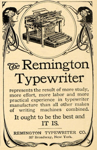 1903 Ad Remington Typewriter Broadway Typist Office - ORIGINAL ADVERTISING TIN4