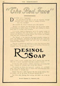 1910 Ad Resinol Soap Hyperaemia Red Face Circulation - ORIGINAL ADVERTISING TIN4