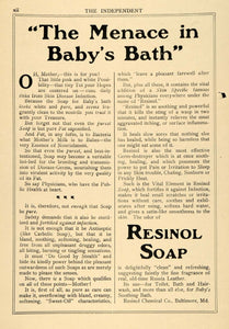 1909 Ad Resinol Soap Mother Clean Baby's Bath Menace - ORIGINAL ADVERTISING TIN4