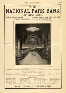 1909 Ad National Park Bank New York Richard Delafield - ORIGINAL TIN4