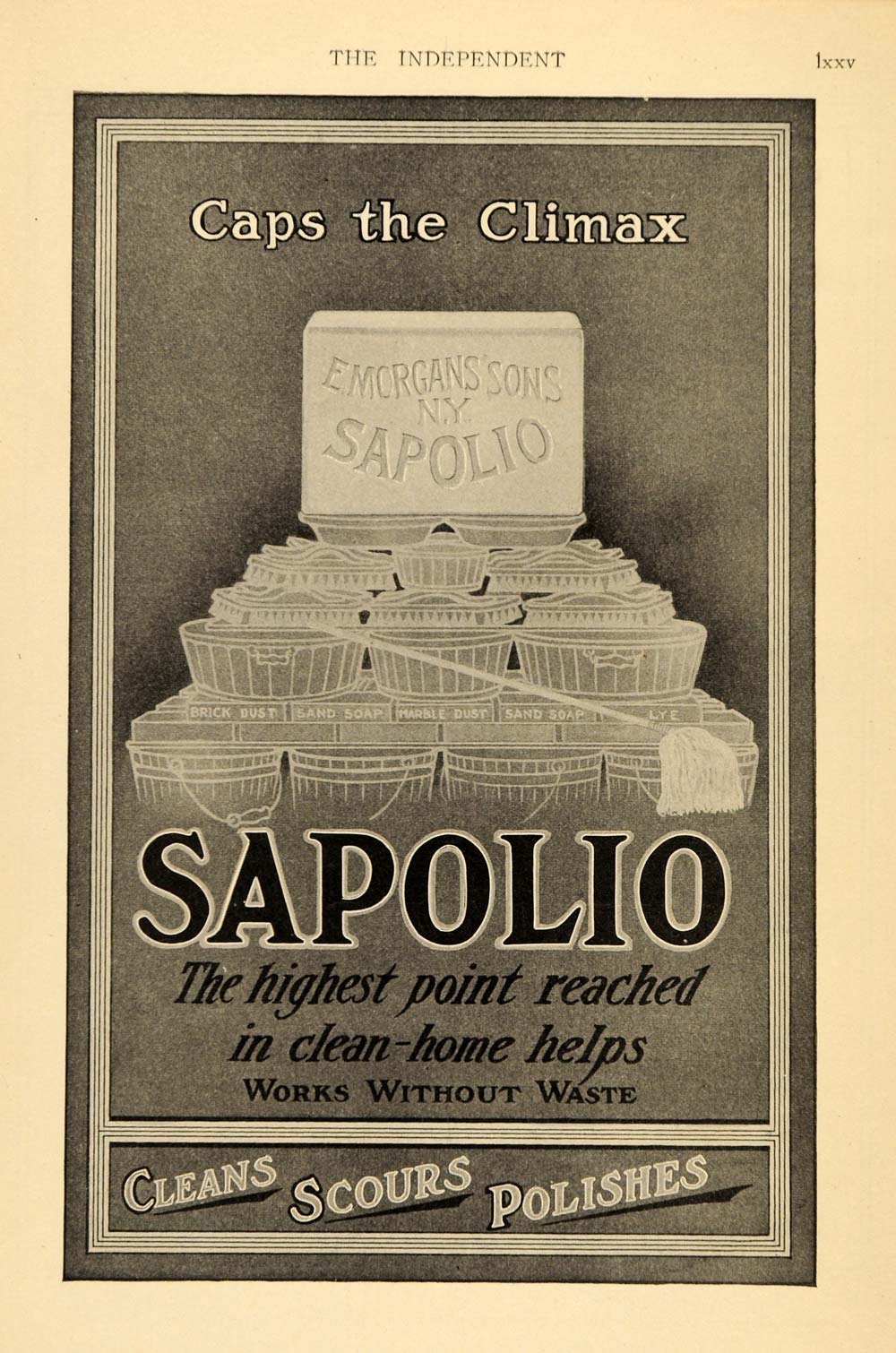 1909 Ad Sapolio Soap Clean Enoch Morgan Caps the Climax - ORIGINAL TIN4