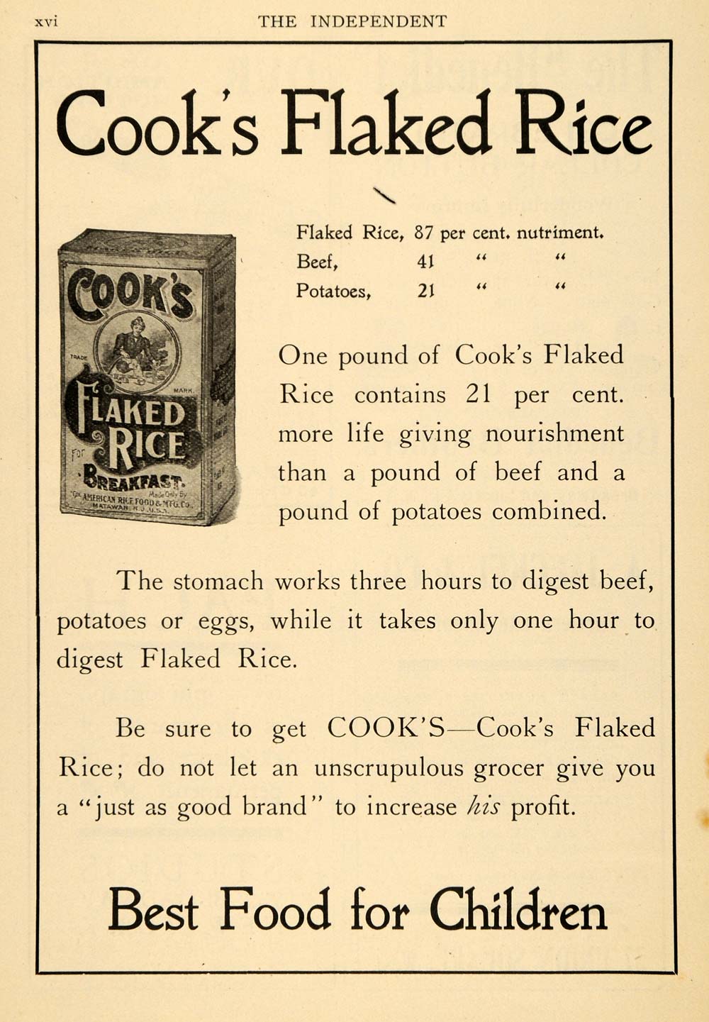 1904 Ad Cook's Flaked Rice Children Breakfast Cereal - ORIGINAL ADVERTISING TIN4