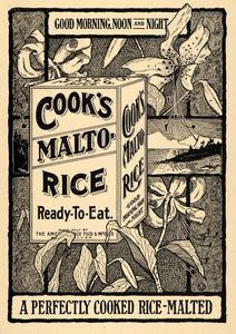 1907 Ad Lily Flowers Cook's Malto-Rice Ready to Eat - ORIGINAL ADVERTISING TIN4