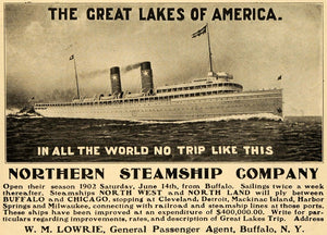1902 Ad Great Lakes Northern Steamship Cruise WM Lowrie - ORIGINAL TIN4