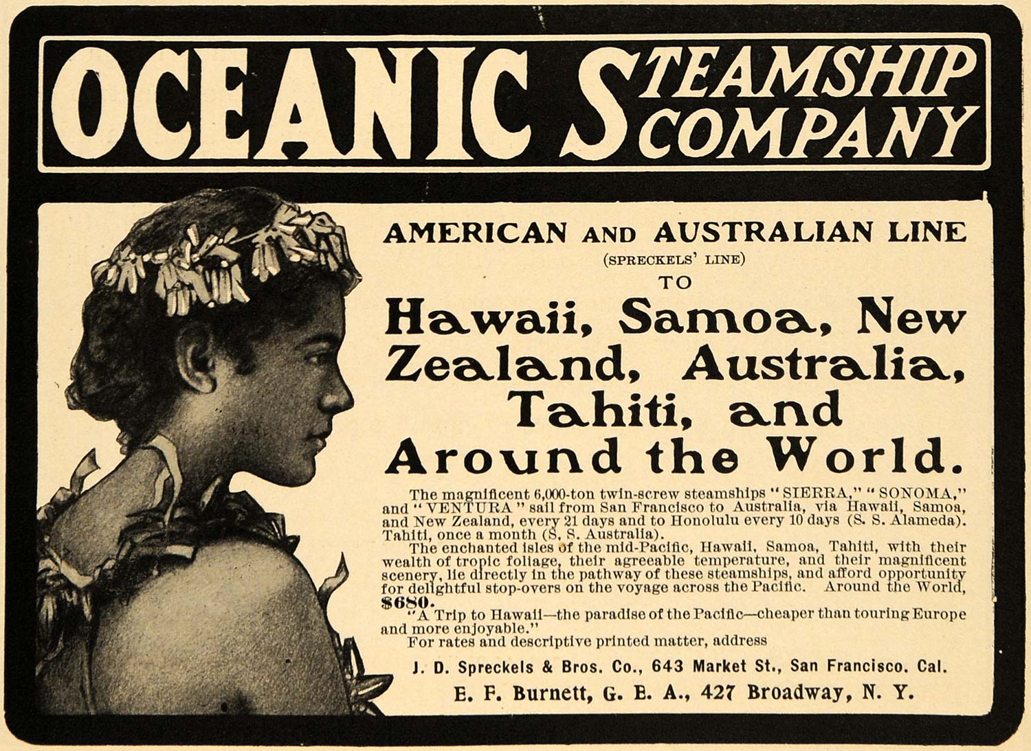 1902 Ad Oceanic Steamship American Austrian Line Cruise - ORIGINAL TIN4