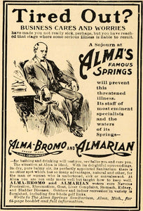 1902 Ad Alma-Bromo Almarian Sanitarium Spring Water - ORIGINAL ADVERTISING TIN4