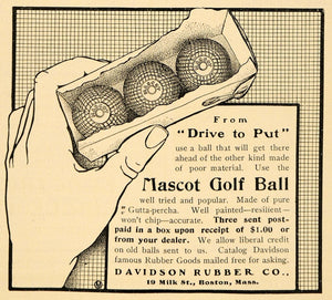 1902 Ad Davidson Rubber Mascot Golf Balls Golfing Put - ORIGINAL TIN4