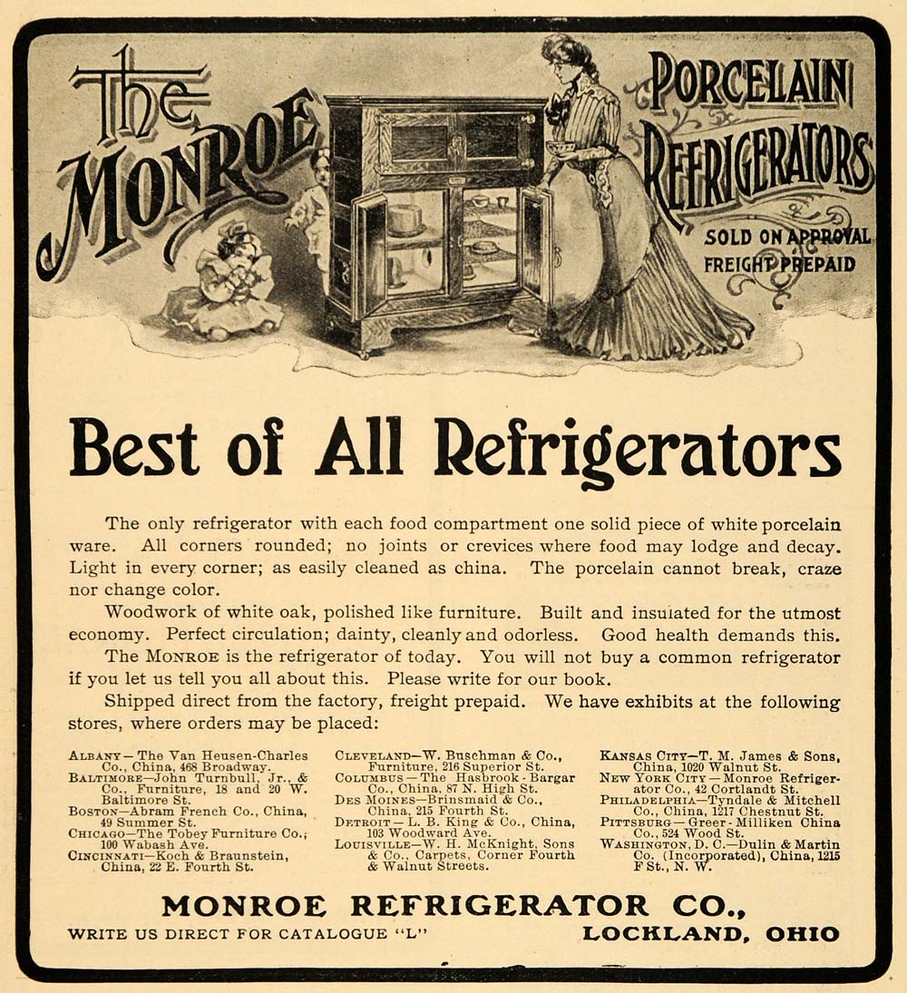 1902 Ad Monroe Porcelain Refrigerator Food Preservation - ORIGINAL TIN4
