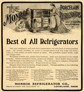 1902 Ad Monroe Porcelain Refrigerator Food Preservation - ORIGINAL TIN4