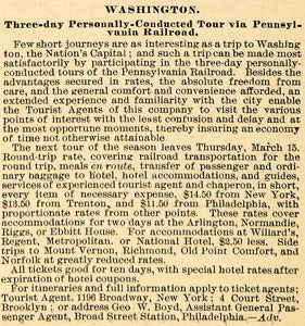 1900 Ad Pennsylvania Railroad Washington DC Tours - ORIGINAL ADVERTISING TIN4