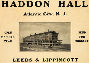 1907 Ad Haddon Hall Resort Leeds Lippincott New Jersey - ORIGINAL TIN4