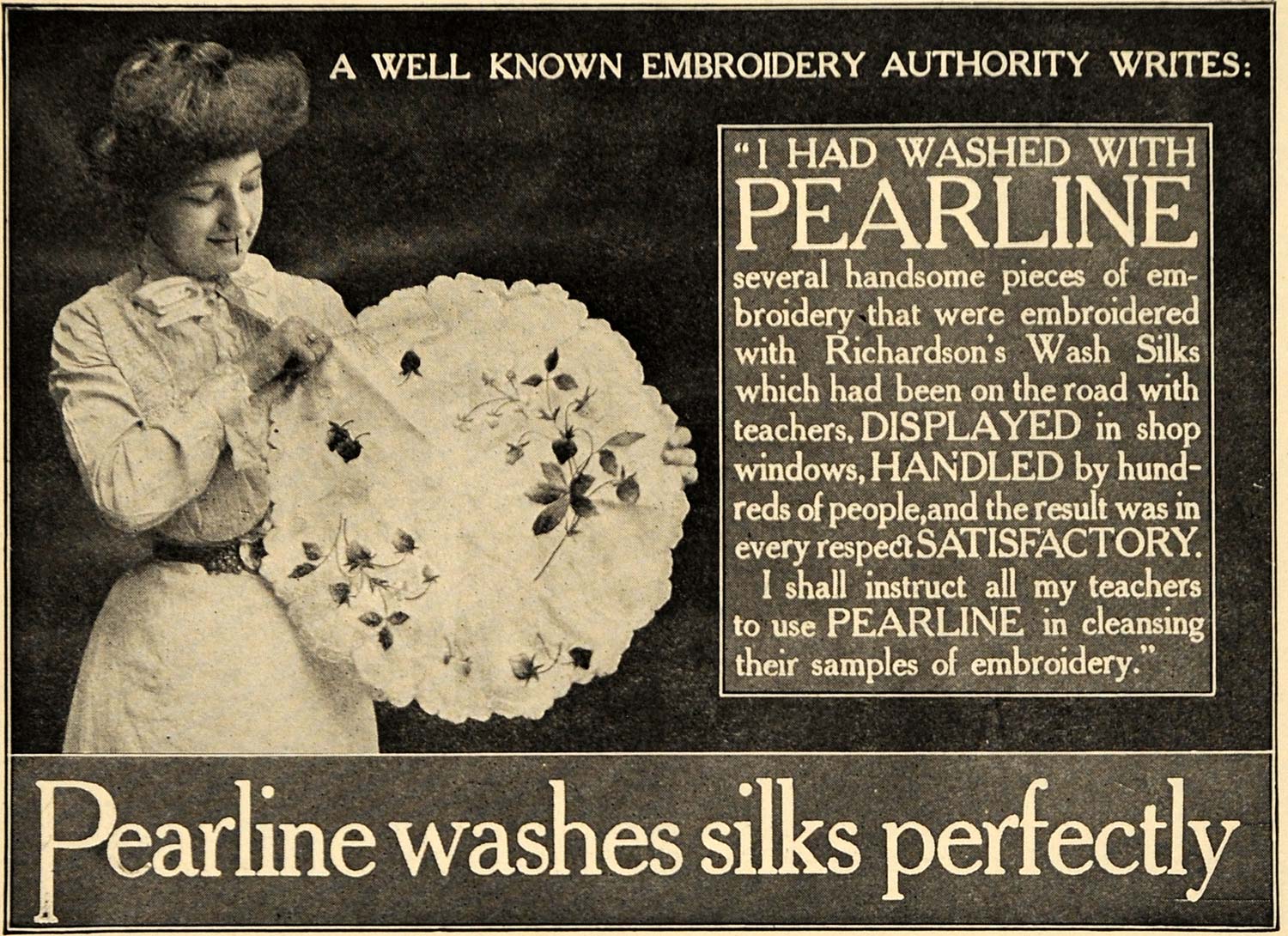 1907 Ad Silk Fabric Pearline Washing Compound Detergent - ORIGINAL TIN4
