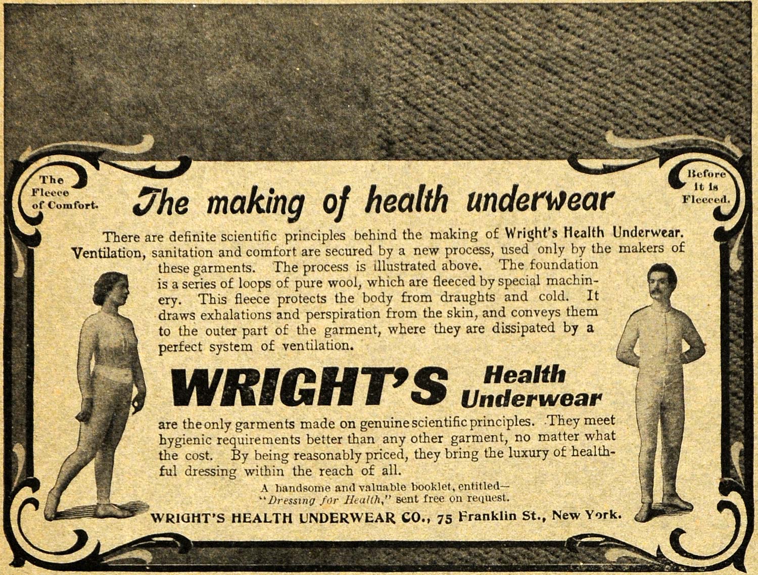 1901 Ad Wright's Health Underwear Ventilated Fleece - ORIGINAL ADVERTISING TIN4