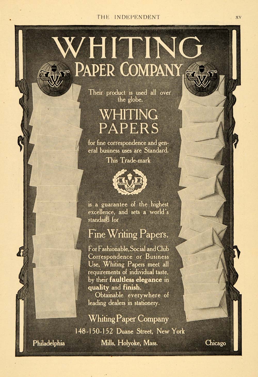 1907 Ad Whiting Writing Paper Business Correspondence - ORIGINAL TIN4