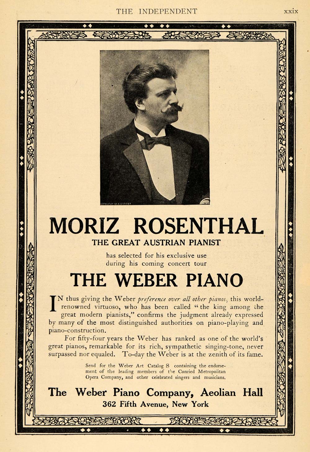 1906 Ad Weber Piano Moriz Rosenthal Austrian Pianist - ORIGINAL
