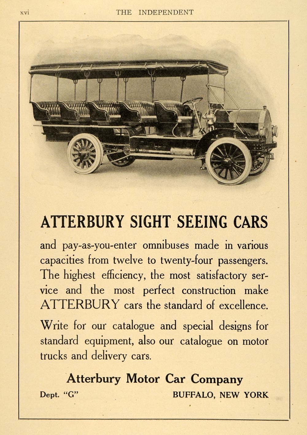 1912 Ad Atterbury Motor Sight Seeing Cars Omnibuses - ORIGINAL ADVERTISING TIN4