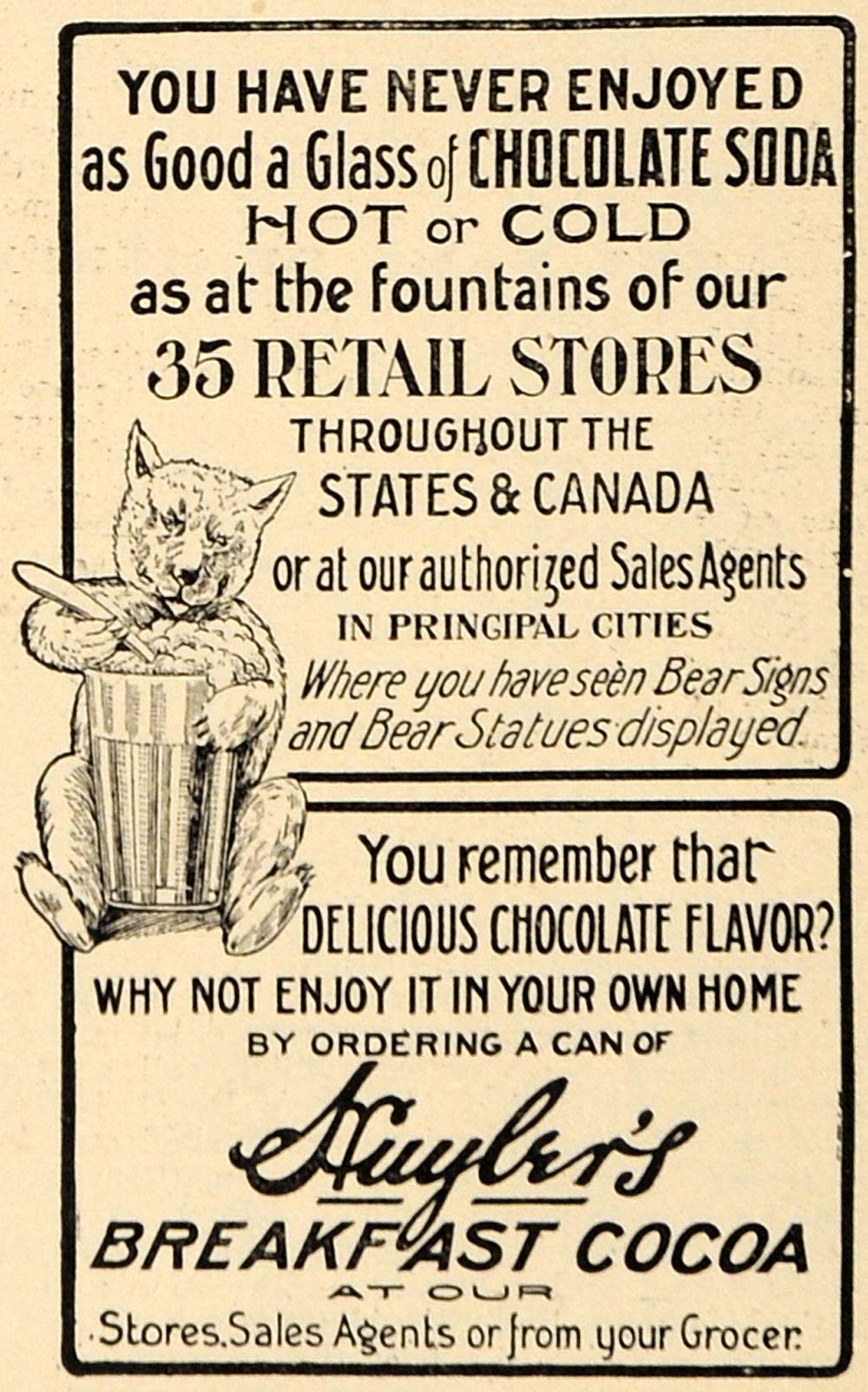 1907 Ad Huyler's Breakfast Cocoa Chocolate Soda Bears - ORIGINAL TIN4