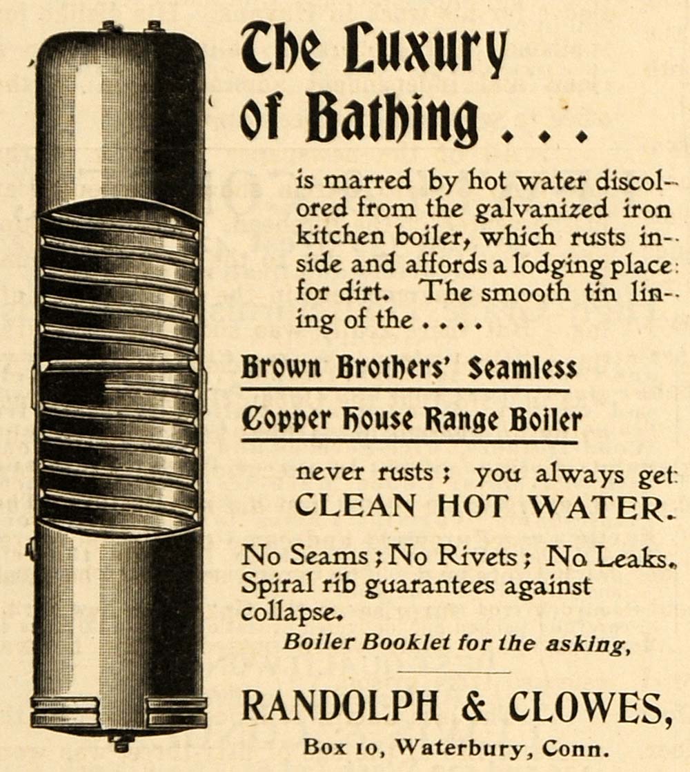 1898 Ad Brown Bros Semaless Copper House Range Boiler - ORIGINAL TIN4