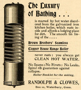 1898 Ad Brown Bros Semaless Copper House Range Boiler - ORIGINAL TIN4