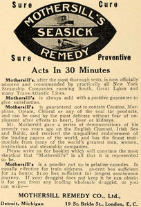 1911 Ad Motersill's Seasick Remedy Medicine Powder MI - ORIGINAL TIN4