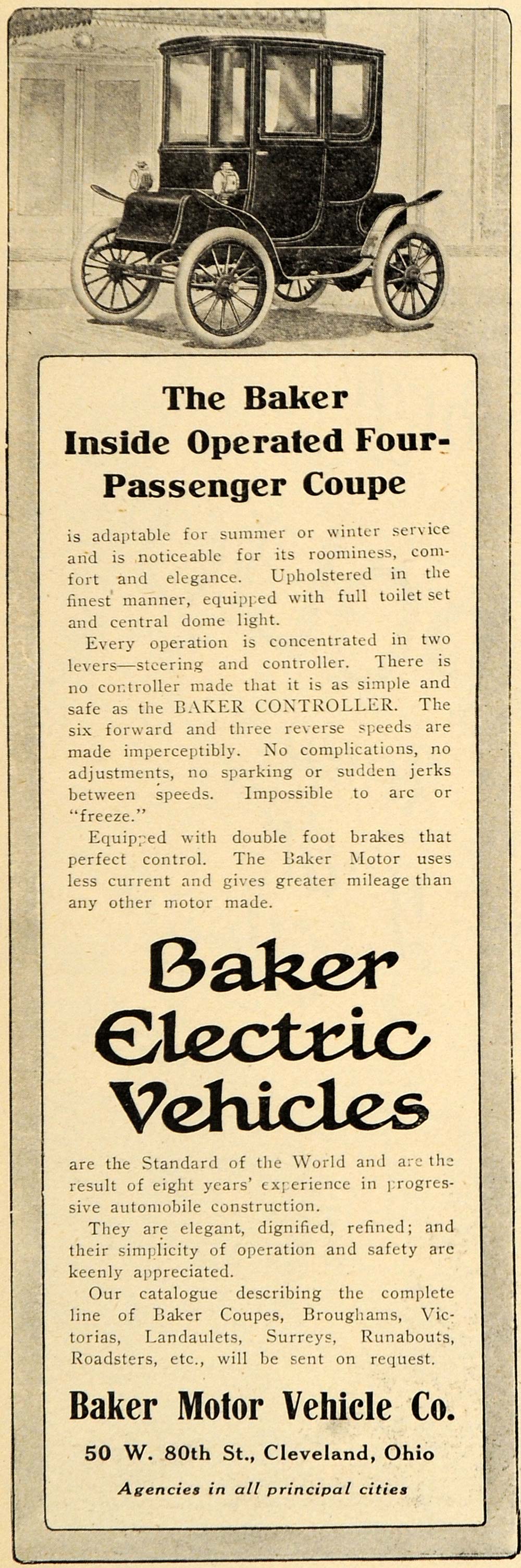 1908 Ad Baker Electric Vehicles Four Passenger Coupe - ORIGINAL ADVERTISING TIN4