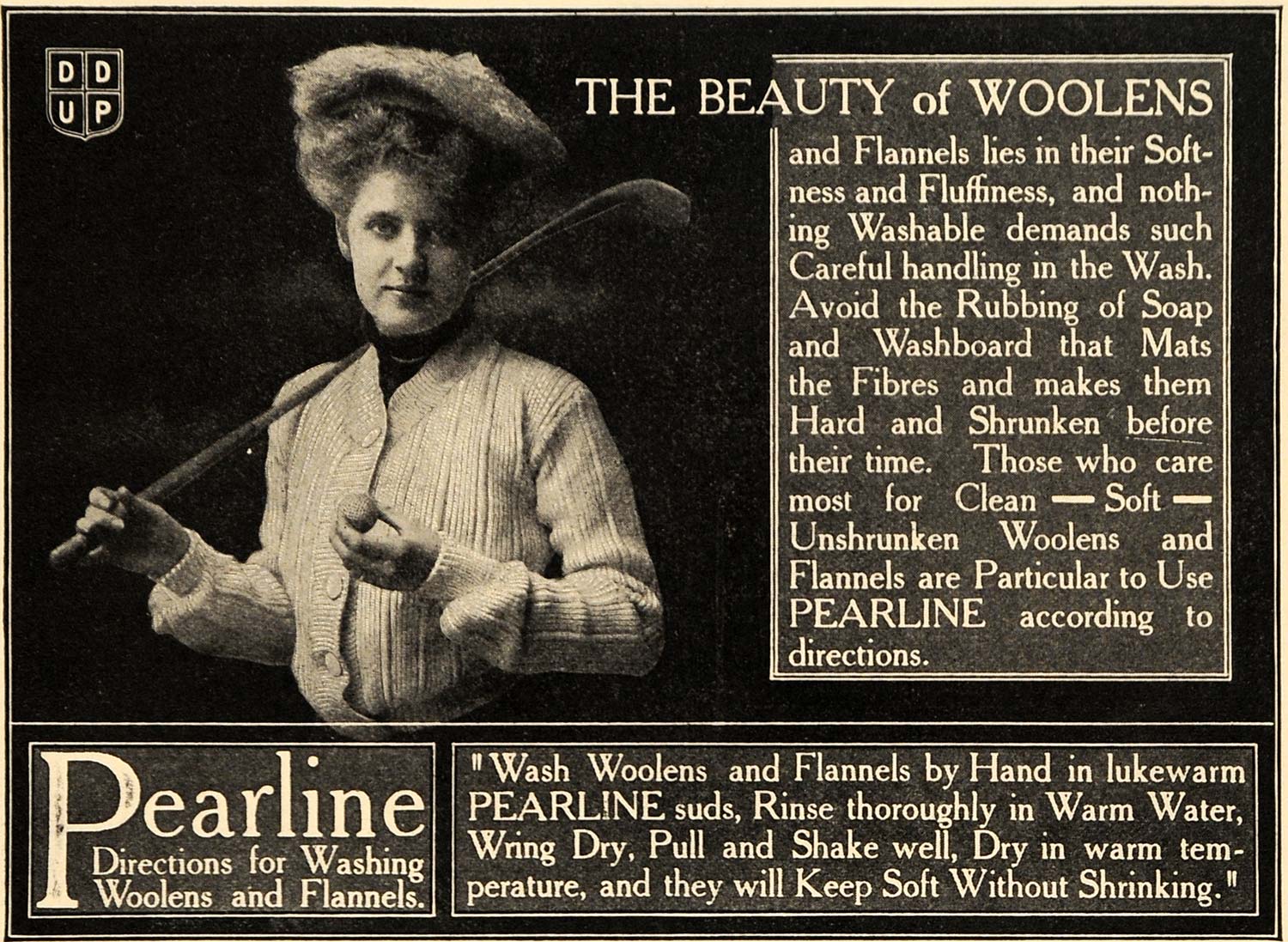 1908 Ad Pearline Hand Washing Powder Woolens Flannel - ORIGINAL ADVERTISING TIN4