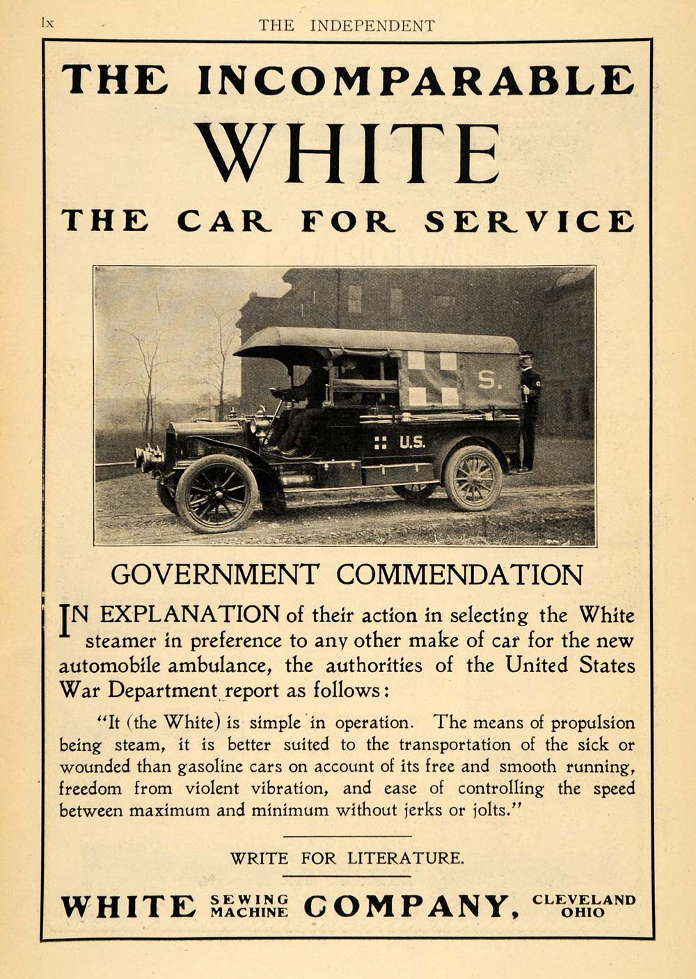 1906 Ad White Sewing Machine Co. Ambulance Truck RARE - ORIGINAL TIN5