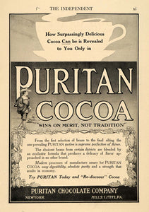 1913 Ad Puritan Chocolate Co. Cocoa Beverage Drink - ORIGINAL ADVERTISING TIN5