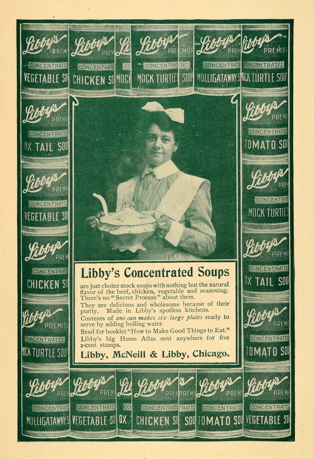 1903 Ad Libby McNeill & Libby Concentrated Soups Maid - ORIGINAL TIN5