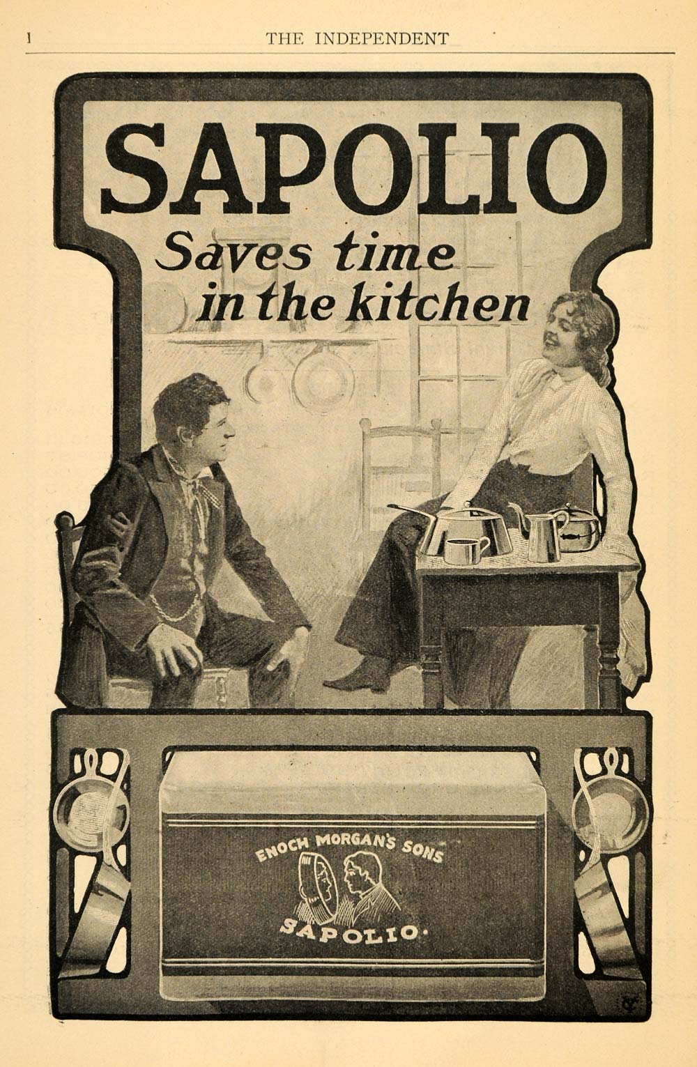 1903 Ad E Morgans Sons Sapolio Soap Cleaning Product - ORIGINAL ADVERTISING TIN5