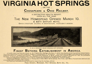 1902 Ad Virginia Hot Springs Hotel Chesapeake & Ohio RR - ORIGINAL TIN5