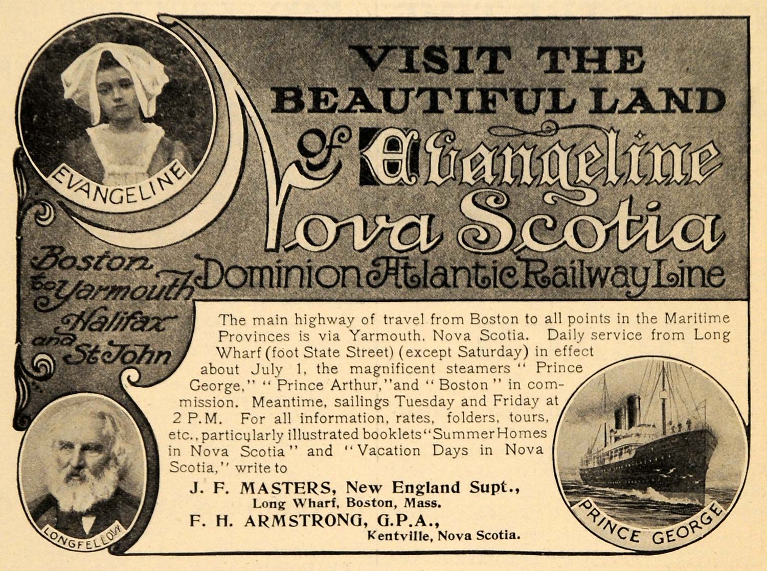 1906 Ad Dominion Atlantic Railway Prince George Ship - ORIGINAL ADVERTISING TIN5