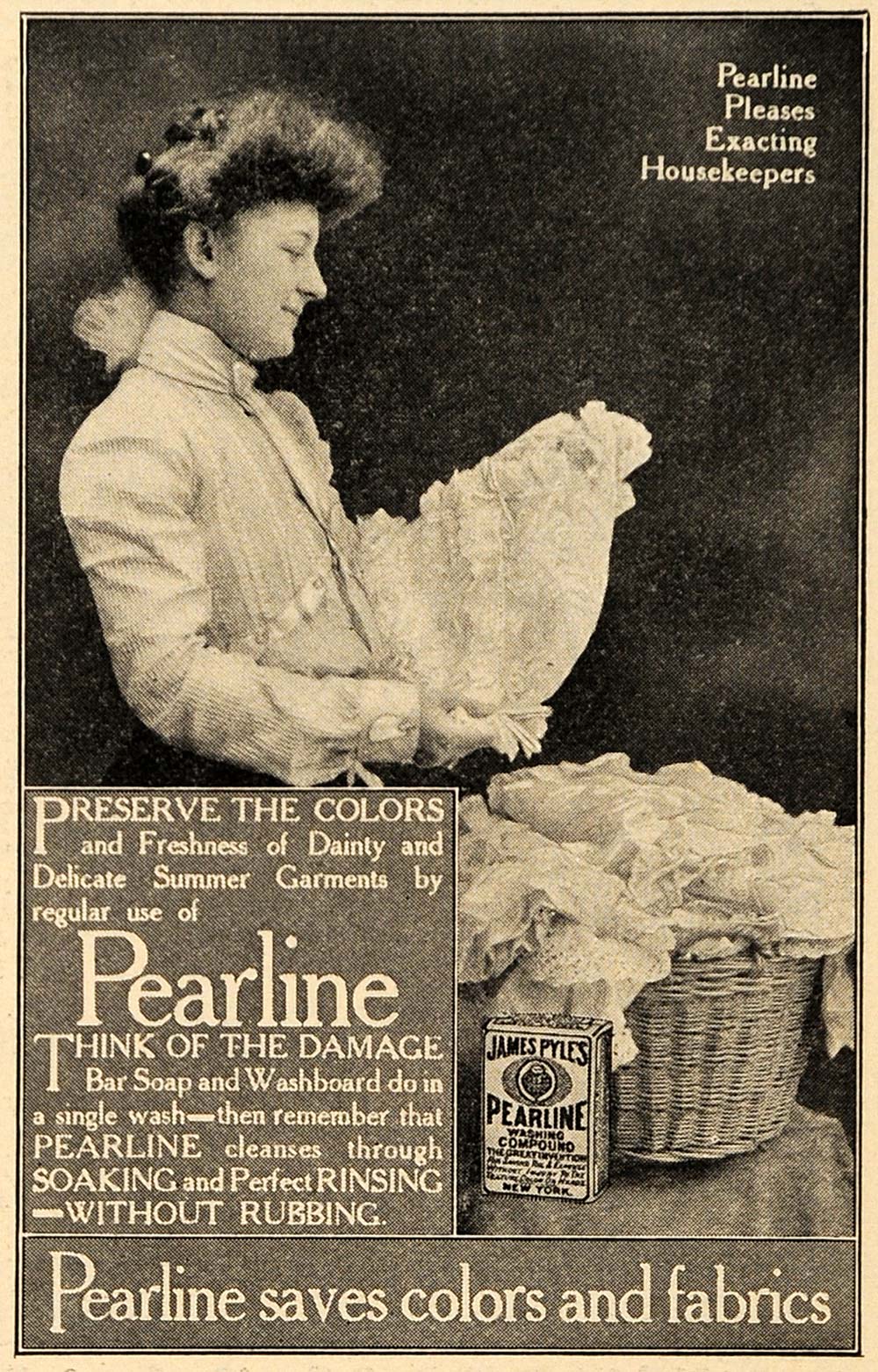 1906 Ad James Pyle Pearline Washing Soap Washerwoman - ORIGINAL ADVERTISING TIN5