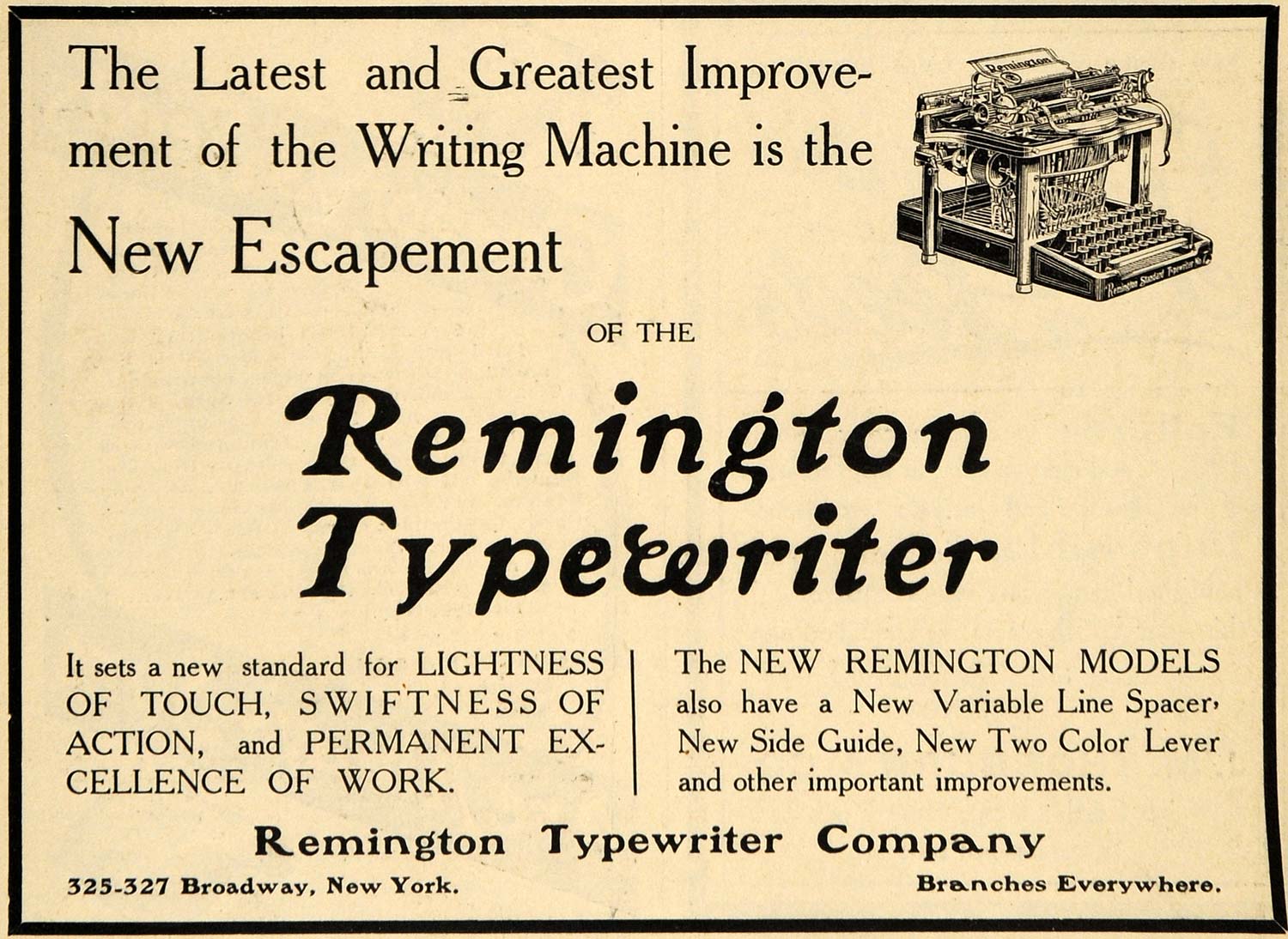 1906 Ad Remington Typewriter Co. Writing Machine NY - ORIGINAL ADVERTISING TIN5