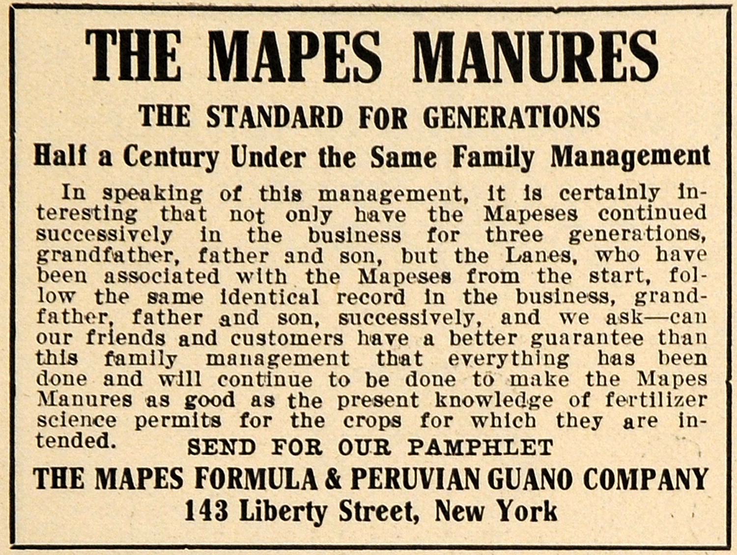1913 Ad Mapes Formula & Peruvian Guano Co. Manures - ORIGINAL ADVERTISING TIN5