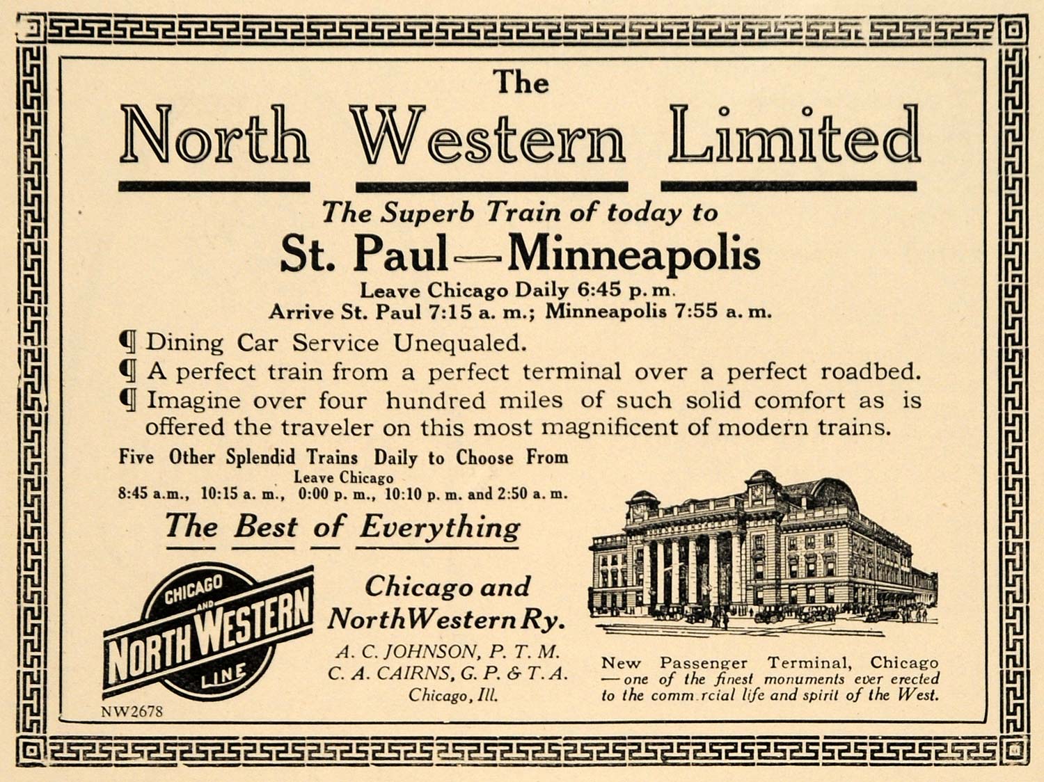 1913 Ad Chicago North Western Railway Chicago Terminal - ORIGINAL TIN5